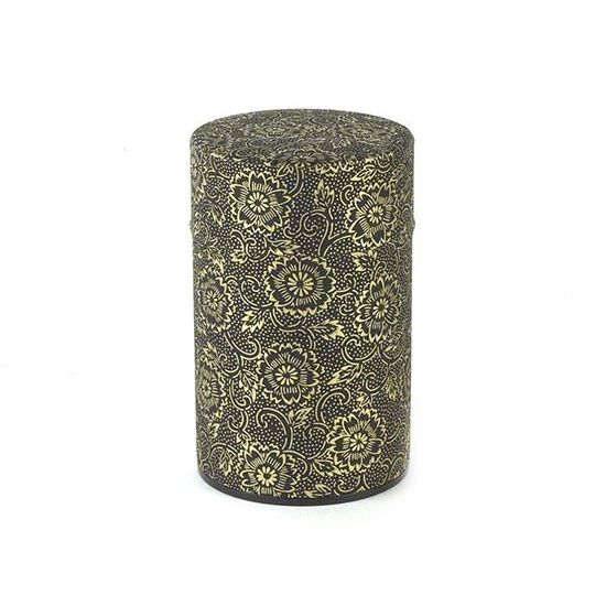 Japanese Washi Tin - Gold on Black Flowers